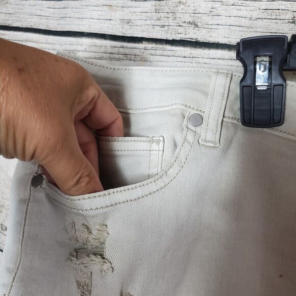 Alivia Ford Oatmeal Khaki Destroyed Cutoff Denim Shorts Size 24W NWT - Picture 3 of 8